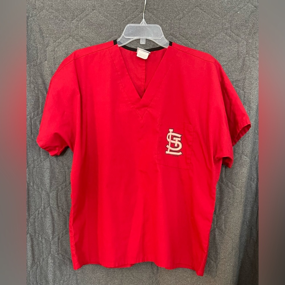 Cherokee Red scrub top with ST. Louis Cardinals Logo
